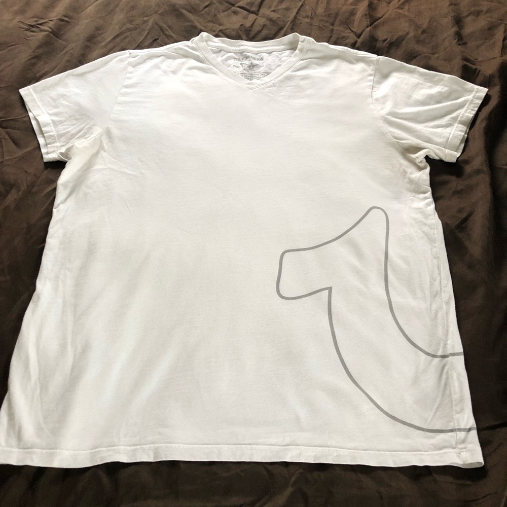 True Religion v-neck t-shirt with side logo.